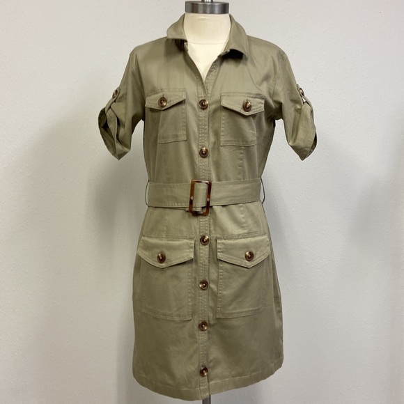 Du Jour Dresses & Skirts - Du Jour Shirt Dress Khaki/Olive Button Down Utility hunger games Y2K Size 8P